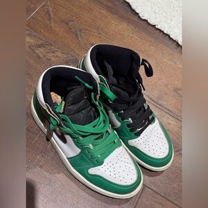 Green and White High-Top Air Jordan Sneakers
